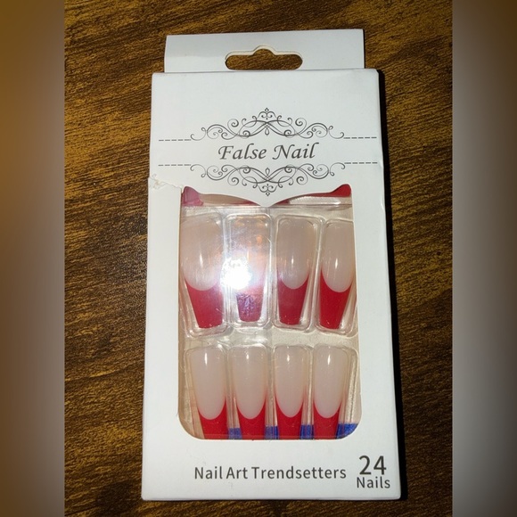 None Other - Red French Tip Press on Nails - 24 nails